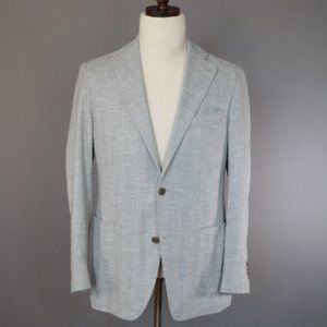 Grey Stretch Wool-Silk-Cotton Herringbone Sport Coat / UNWORN 38